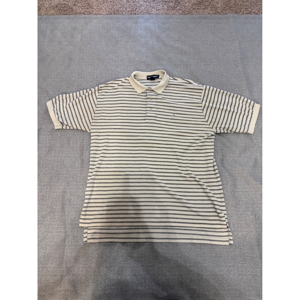 Polo Golf Ralph Lauren Mens XL Striped Short Sleeve Polo Shirt Grey Cream Pony